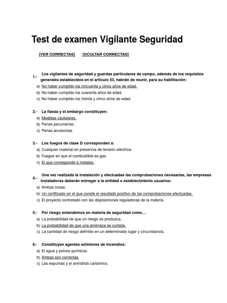 Test de Examen Vigilante Seguridad Tortura Guardia de seguridad