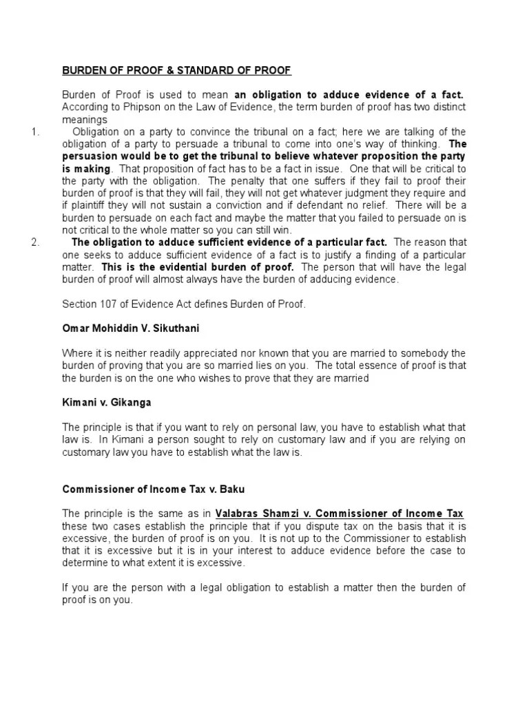 Burden & Standard of Proof Burden Of Proof (Law) Evidence (Law)