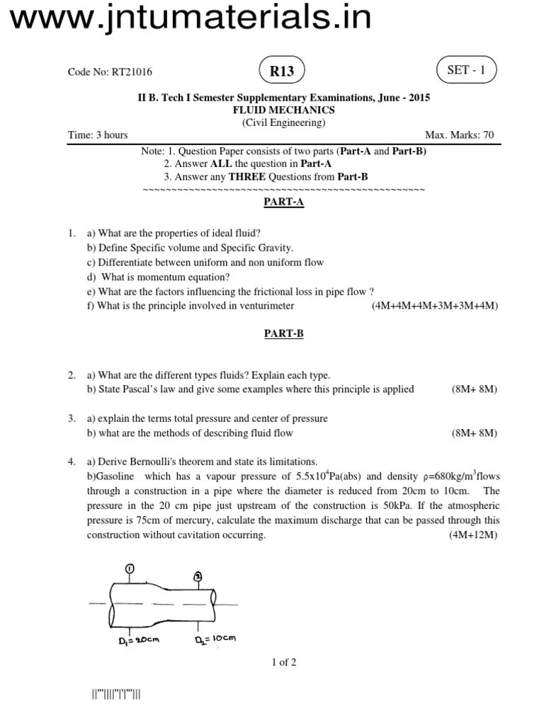 Fluid Mechanics Exam Questions and Answers PDF Fluid Dynamics