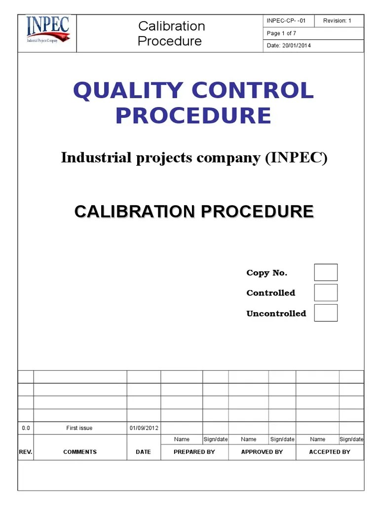 Calibration Procedure. Calibration Quality Assurance