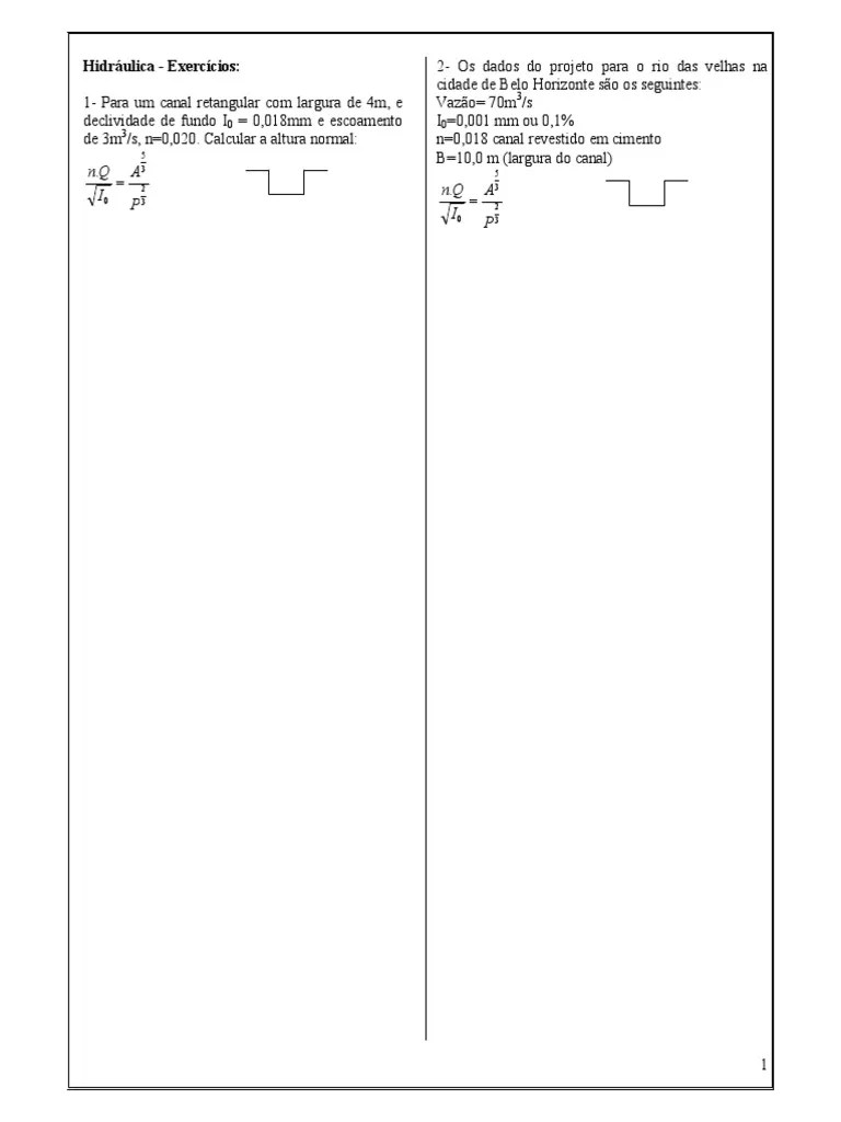 Hidráulica Exercícios Resolvidos Hidraulica PDF Descarga