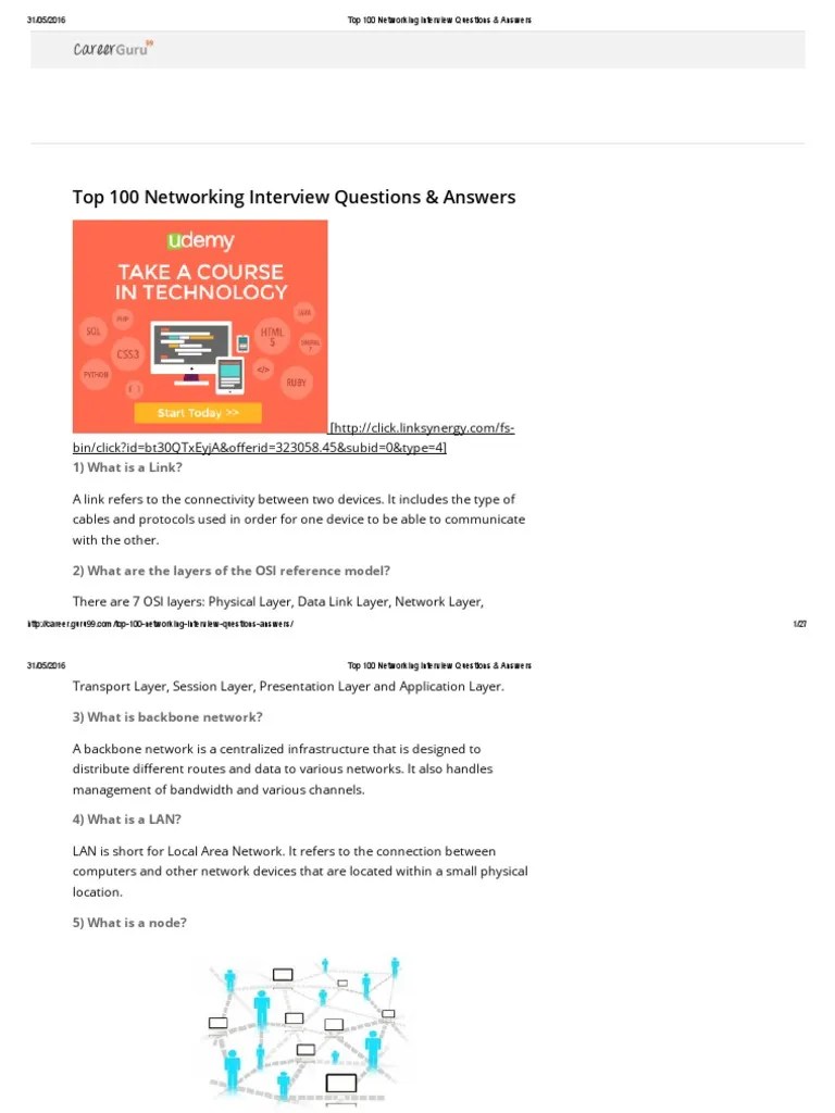 Top 100 Networking Interview Questions & Answers PDF