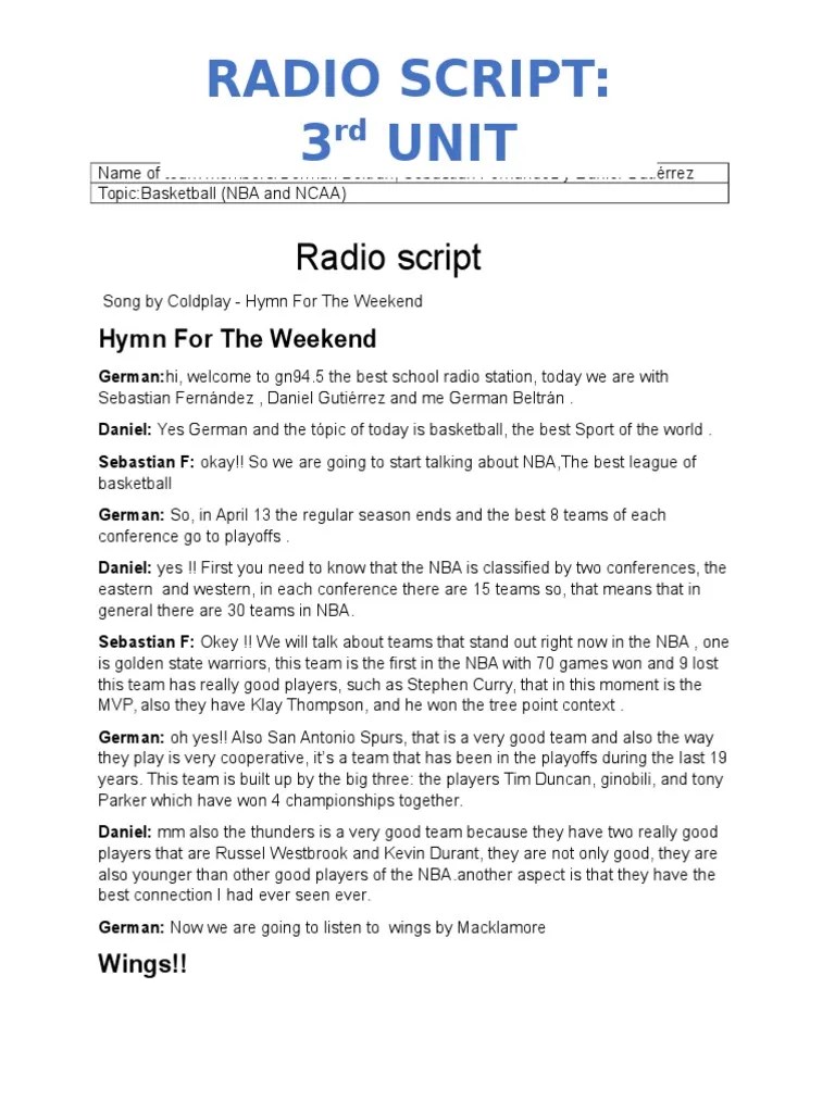 radio script document 3rd unit National Collegiate Athletic