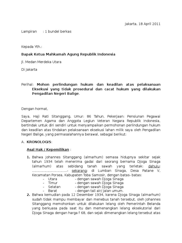 Contoh Surat Permohonan Eksekusi Ke Pengadilan Negeri Bagi Contoh Surat