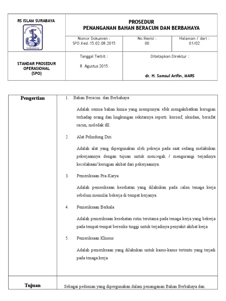 Sop Penanganan Bahan Beracun Dan Berbahaya | PDF