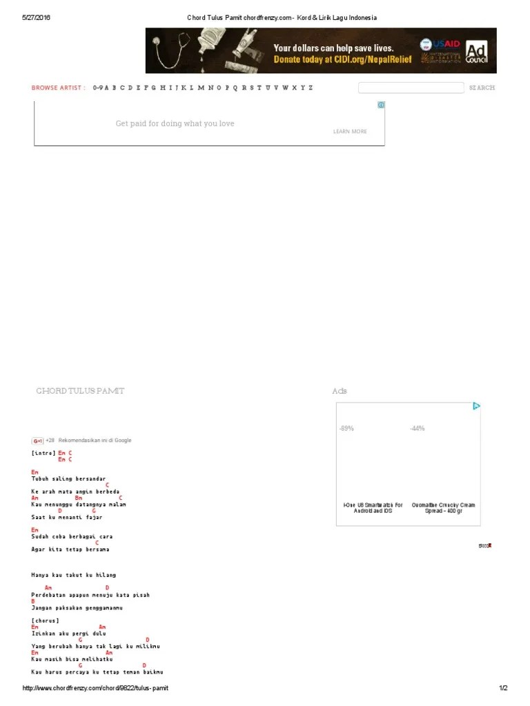Chord Tulus Pamit Chordfrenzy | PDF