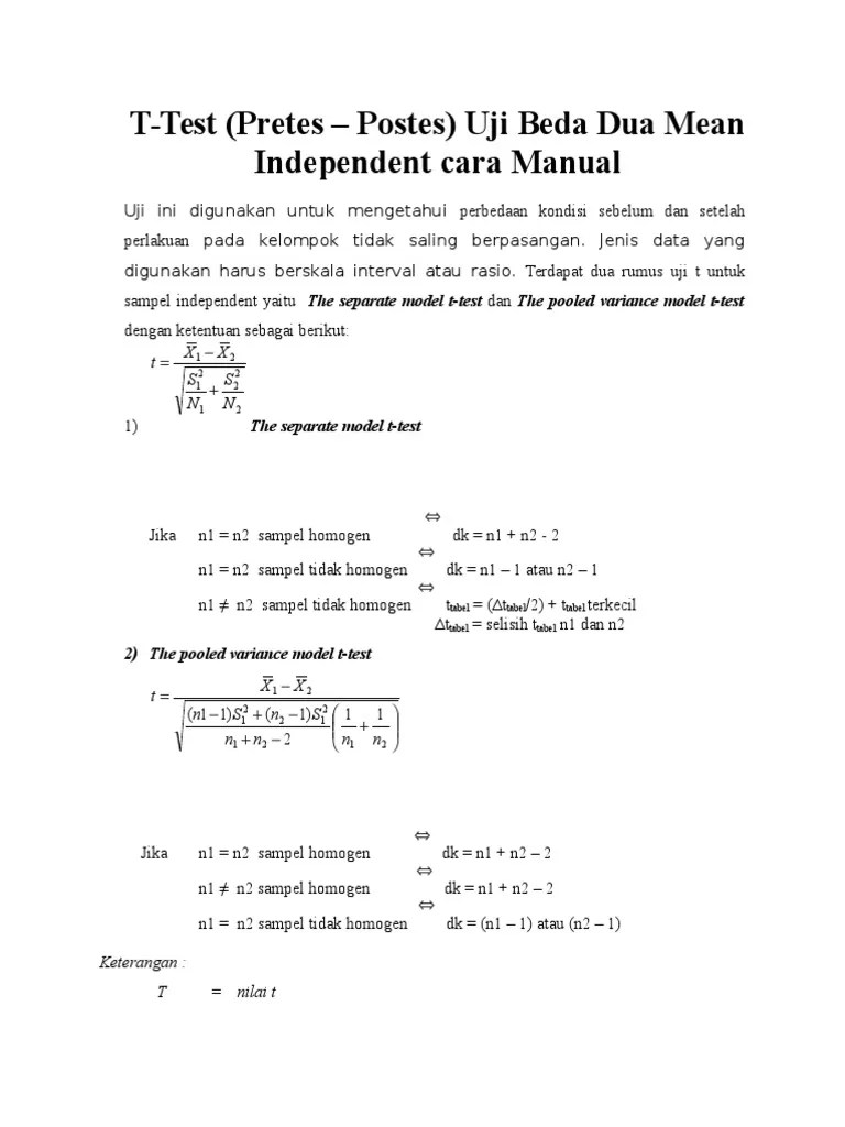 Contoh Soal Uji T Dua Sampel Independen Manual Berbagai