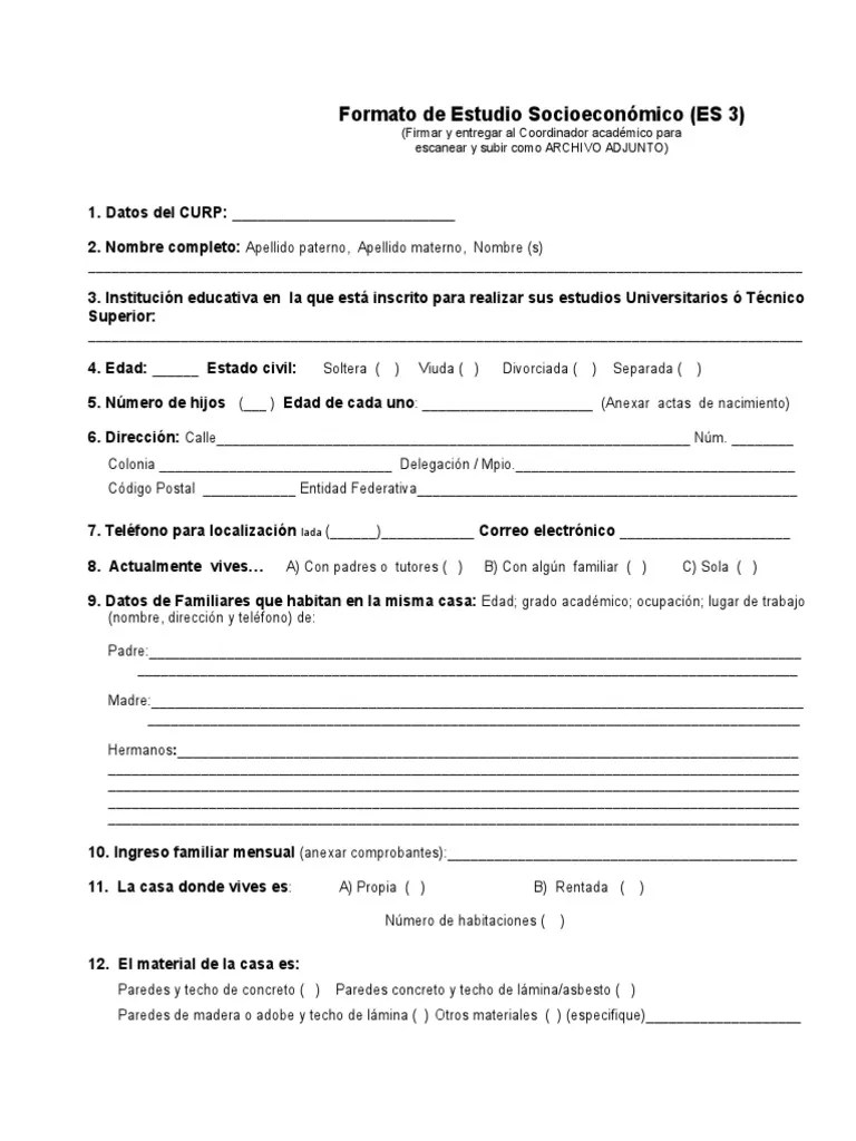FORMATO ESTUDIO SOCIOECONOMICO