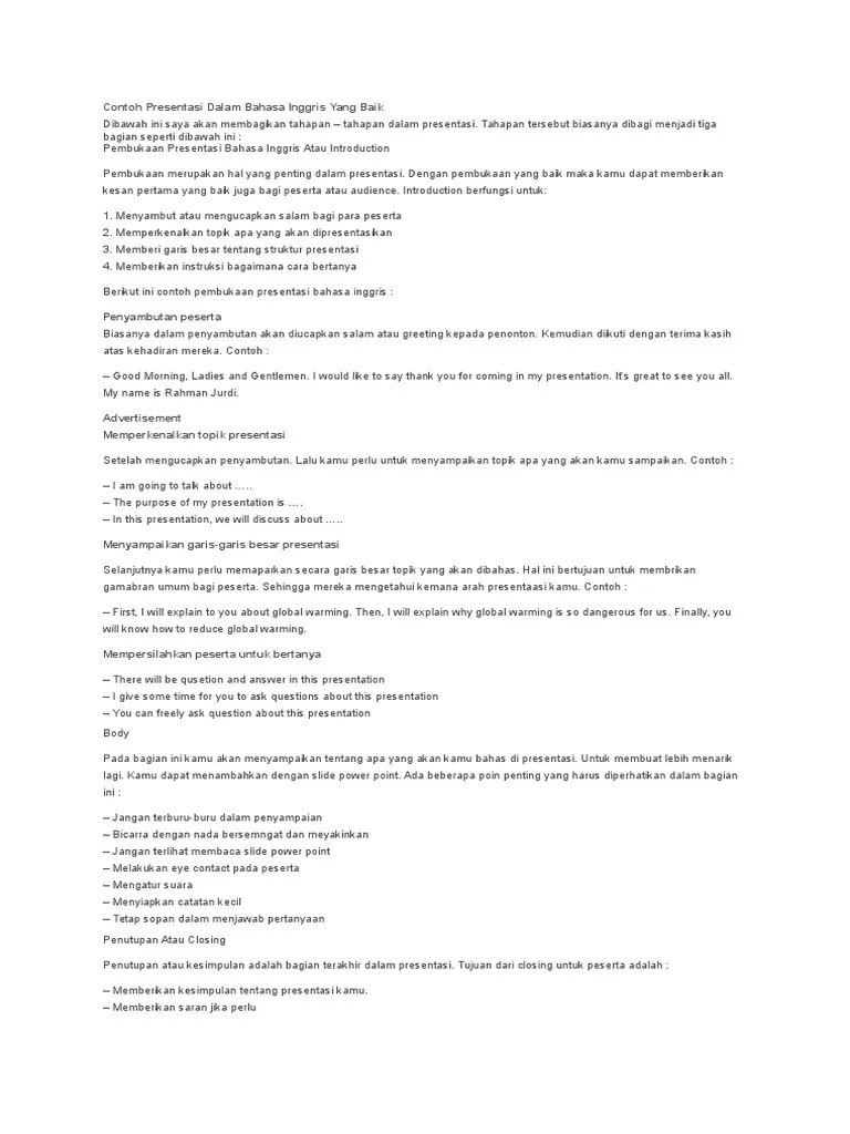 Membuka Presentasi Dalam Bahasa Inggris – Nasi