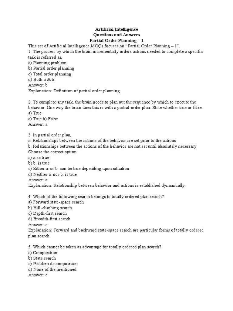 Artificial Intelligence Quiz Questions Artificial Intelligence