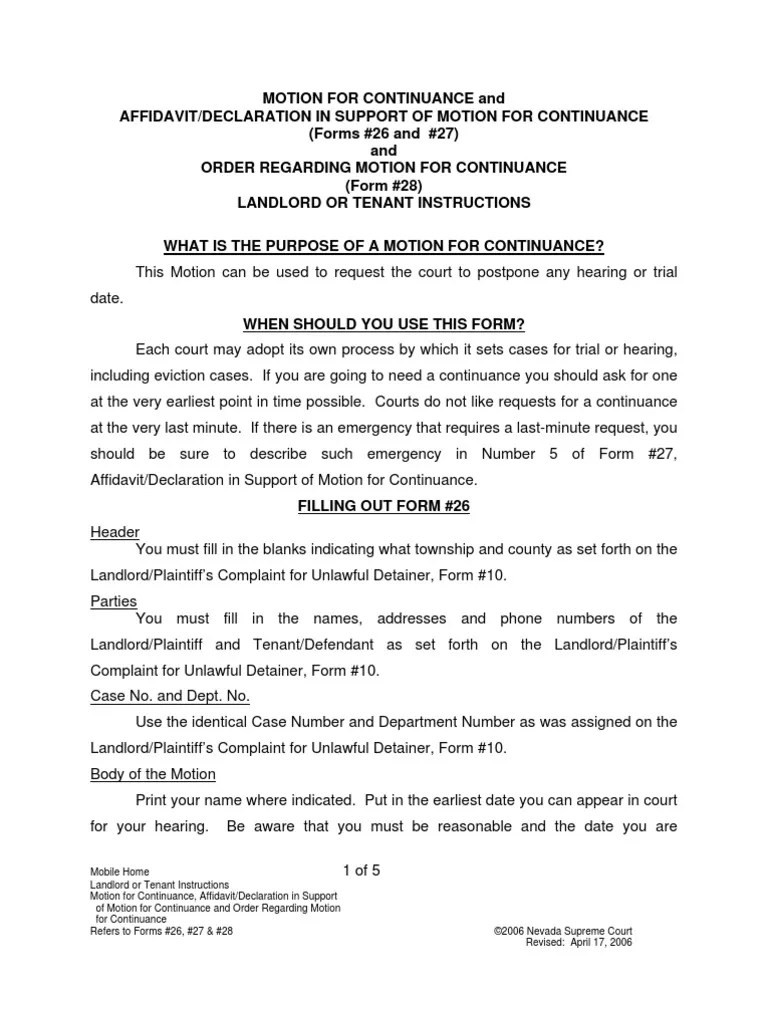 Motion for Continuance Continuance Eviction