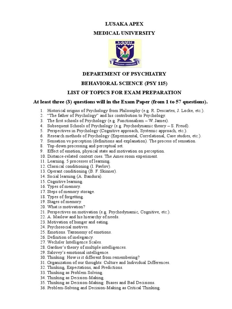 Behavioral Science Questions for Exam Preparation 2016 Motivation