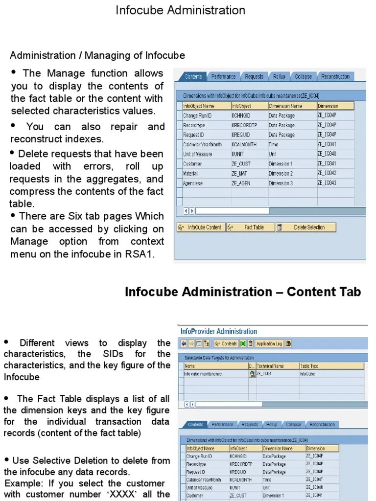 SAP BW Infocube Administration Database Index Information Science