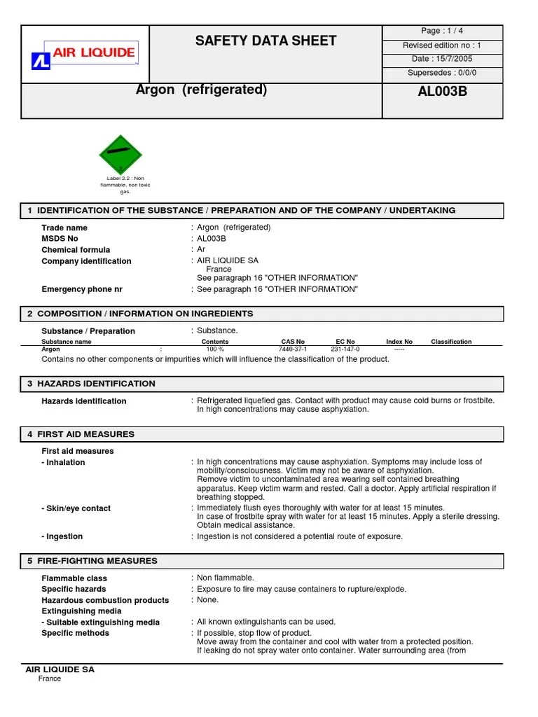 MSDS ARGON Gases Safety