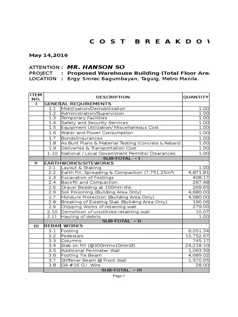 Project Proposal & Estimate PDF Framing (Construction) Wall