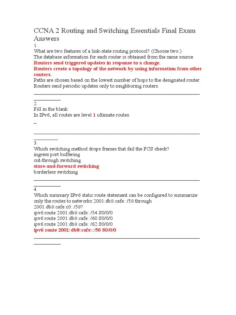 CCNA 2 Routing and Switching Essentials Final Exam Answers | PDF | Ip