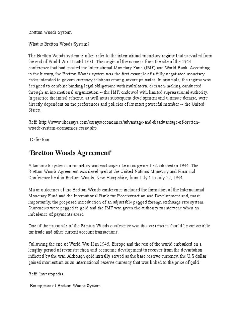 Bretton Woods System Fixed Exchange Rate System Bretton Woods System