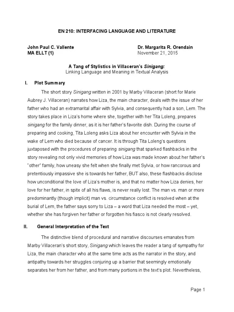 Stylistic Analysis of Sinigang Narration Narrative