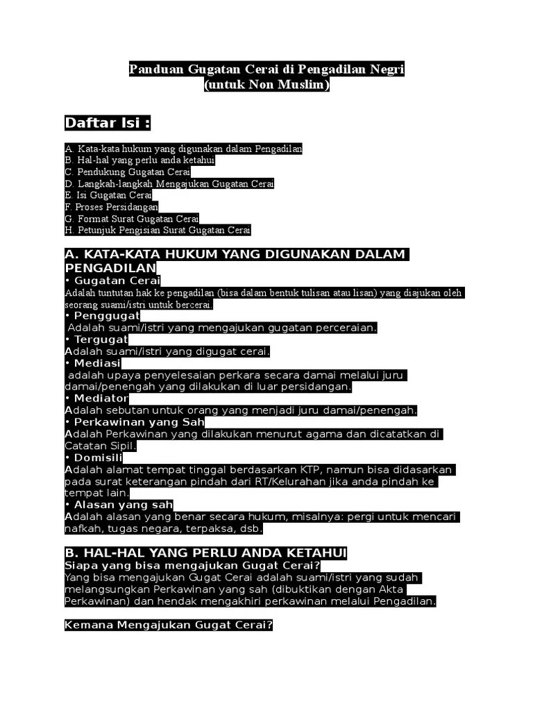 Contoh Surat Gugatan Cerai Istri Kepada Suami Pdf