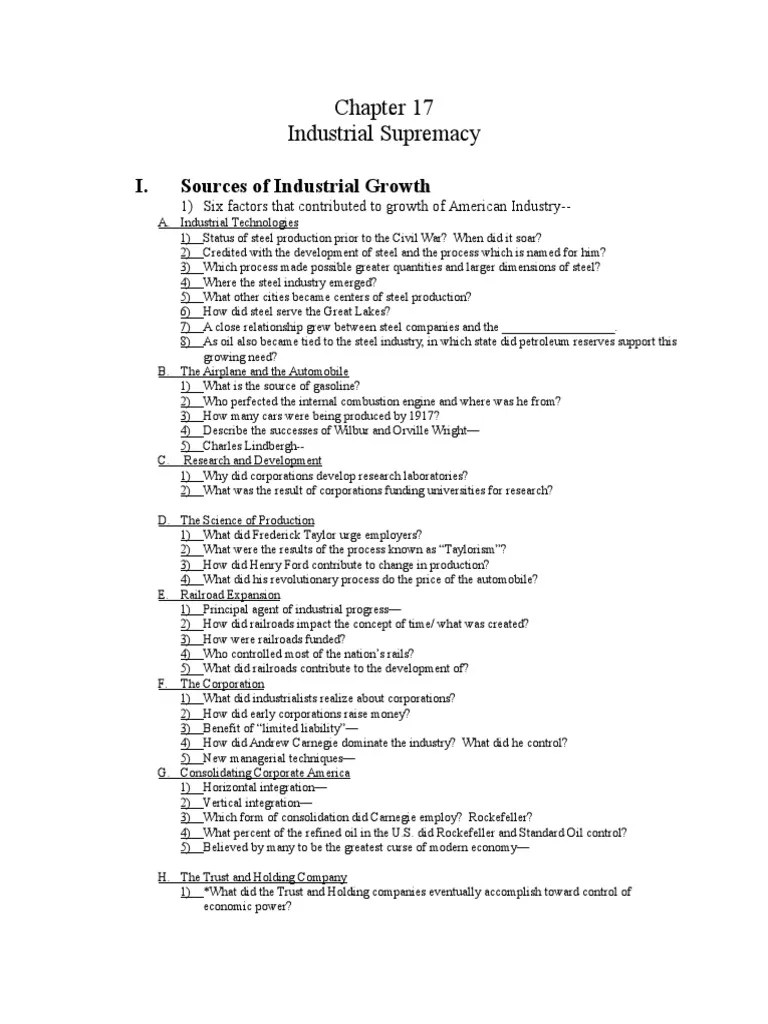 APUSH Chapter 17 Outline American Federation Of Labor Andrew