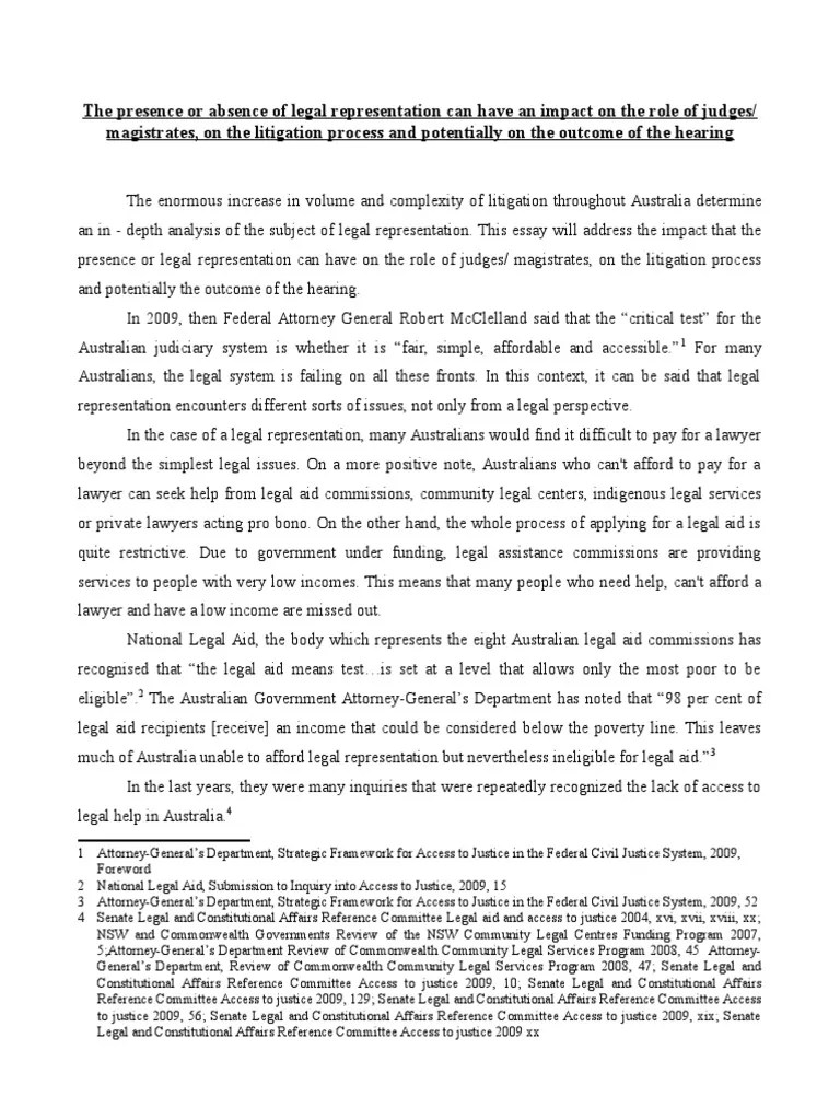 Legal Representation Essay Legal Aid Judge