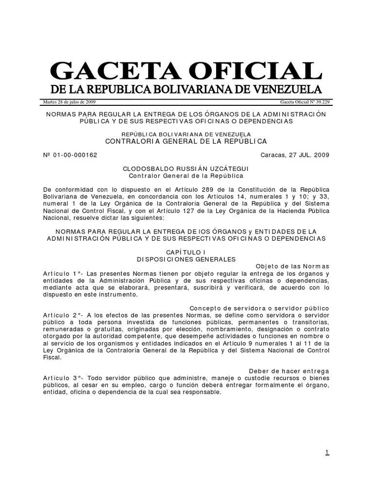 Normas Que Regulan La Entrega de Los Órganos y Dependencias de La
