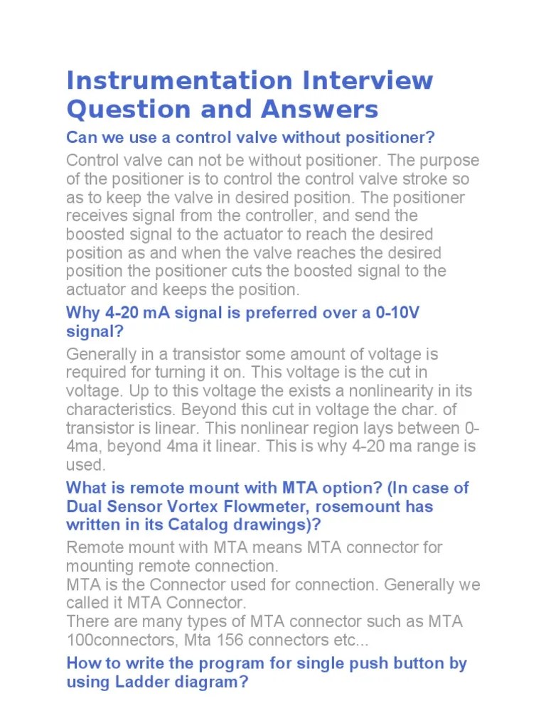 Instrumentation Interview Question and Answers PDF Process Control