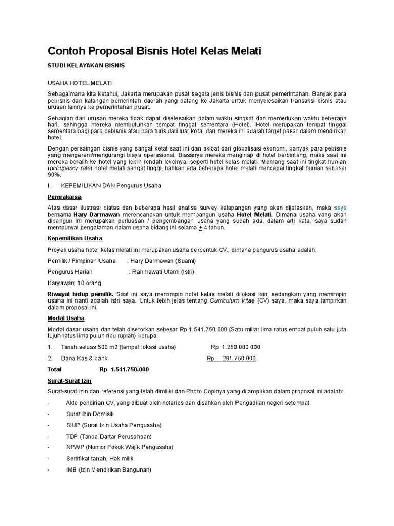 Contoh Proposal Bisnis Hotel Kelas Melati