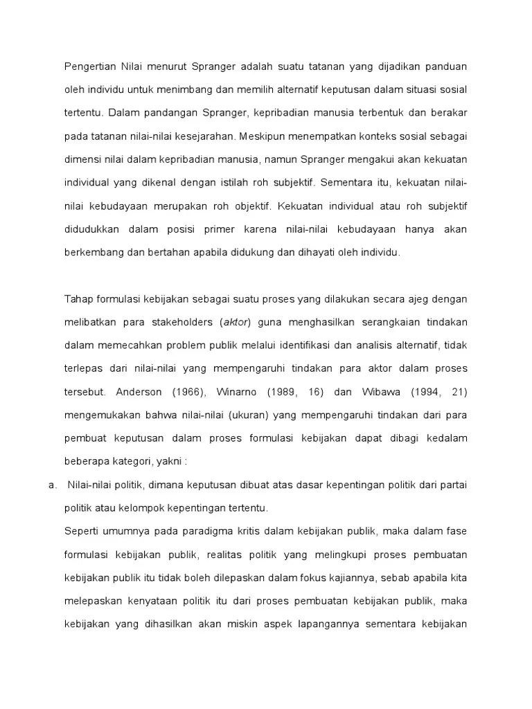 Pengertian Nilai Menurut Spranger Adalah Suatu Tatanan Yang Dijadikan