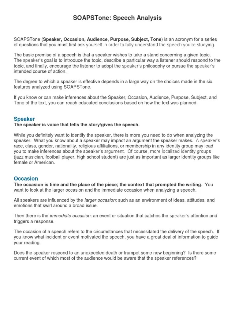 SOAPSTone Analysis Argument Speech