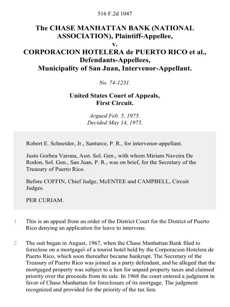 The Chase Manhattan Bank (National Association) v. Corporacion Hotelera