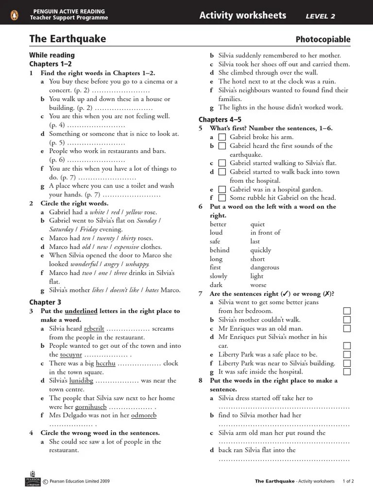 The Earthquake Activity Worksheets