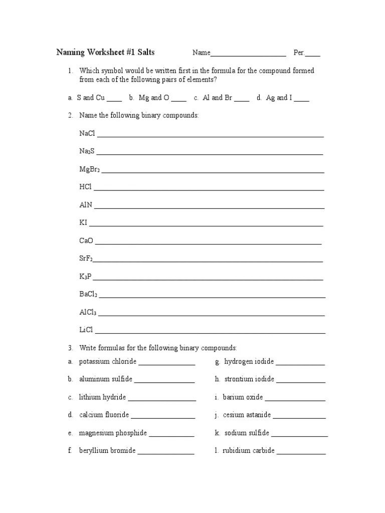 Naming Acids Worksheet Pdf