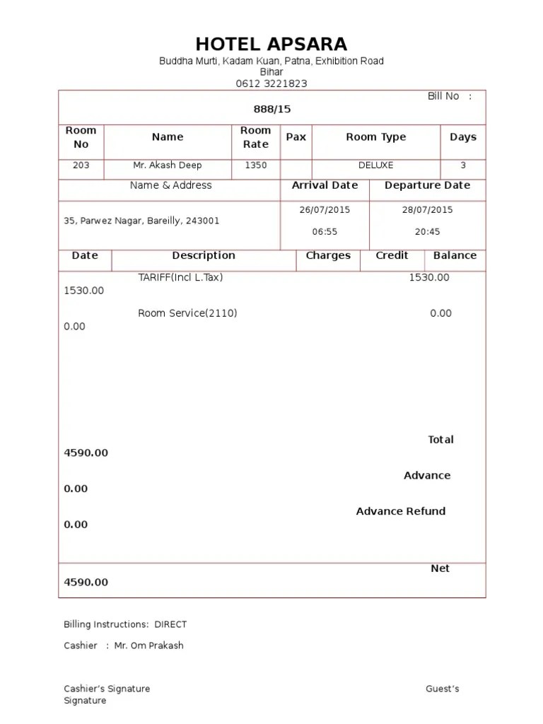 Hotel Boarding Bill 2