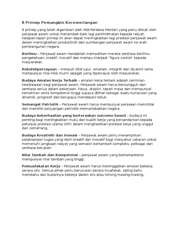 8 Prinsip Pemangkin Kecemerlangan Yang Telah Digariskan Dalam Agenda Nasional