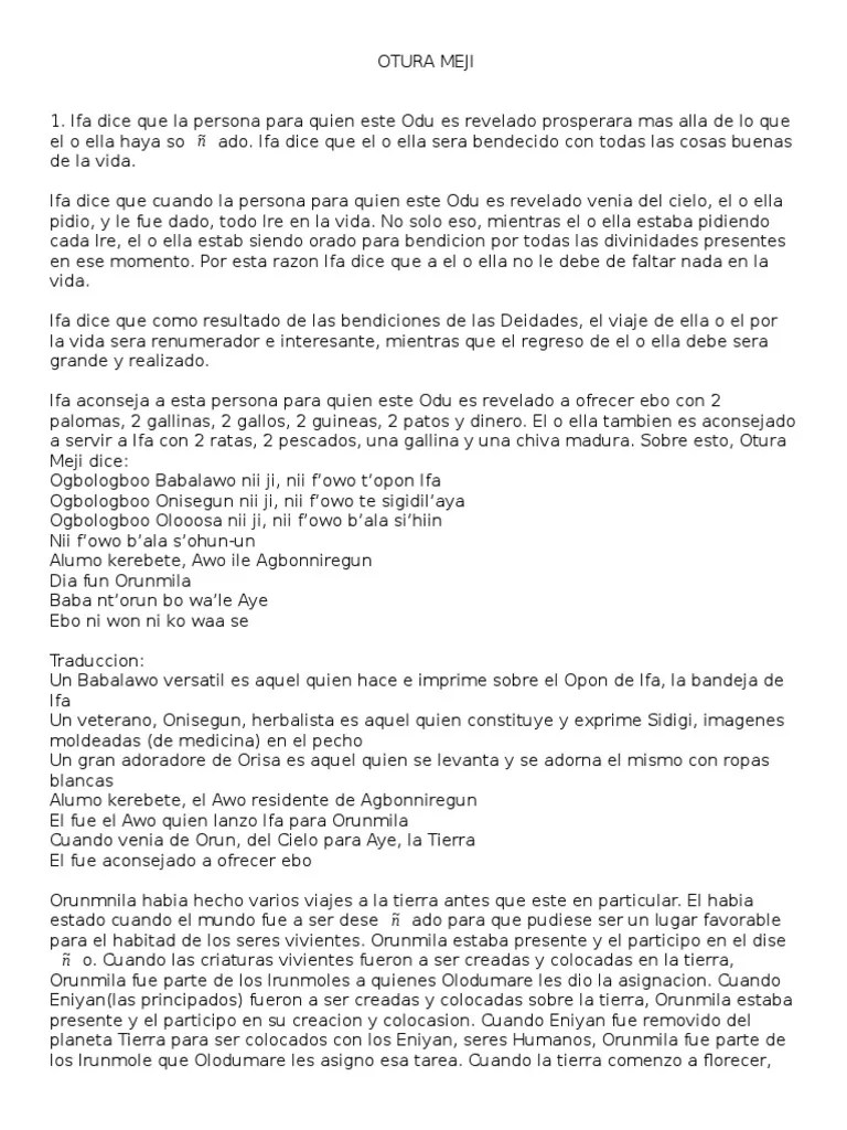 1 Otura Meji Religión y creencia Alimentos