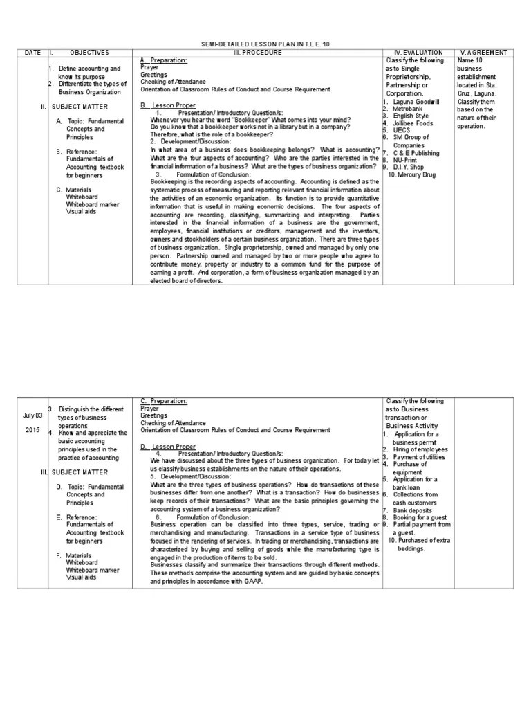 Accounting Lesson Plan1 Financial Transaction Accounting