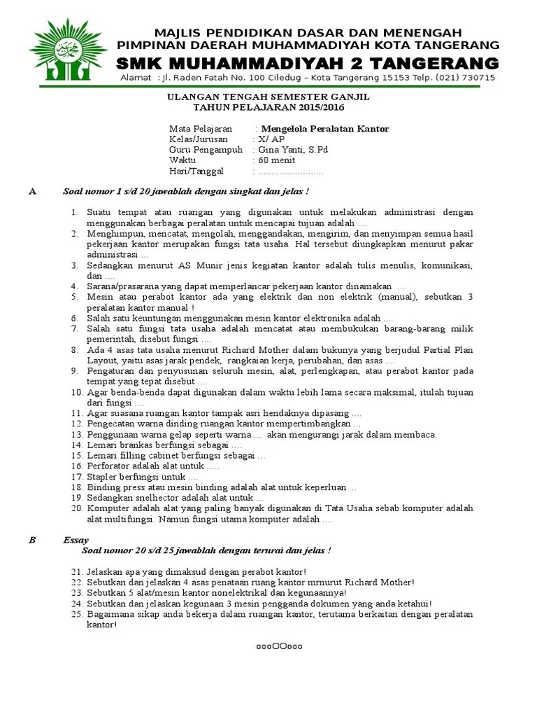 Soal Mengelola Peralatan Kantor | PDF