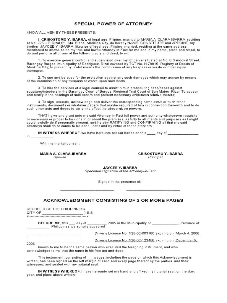 Special Power of Attorney Power Of Attorney Notary Public
