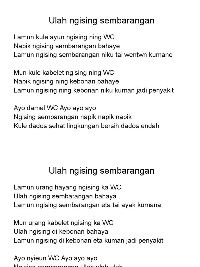 Teks Lagu Ulah Ngising Sembarangan | PDF