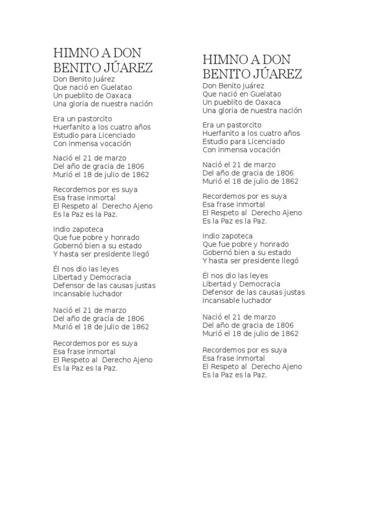 Himno a Don Benito Júarez Política México