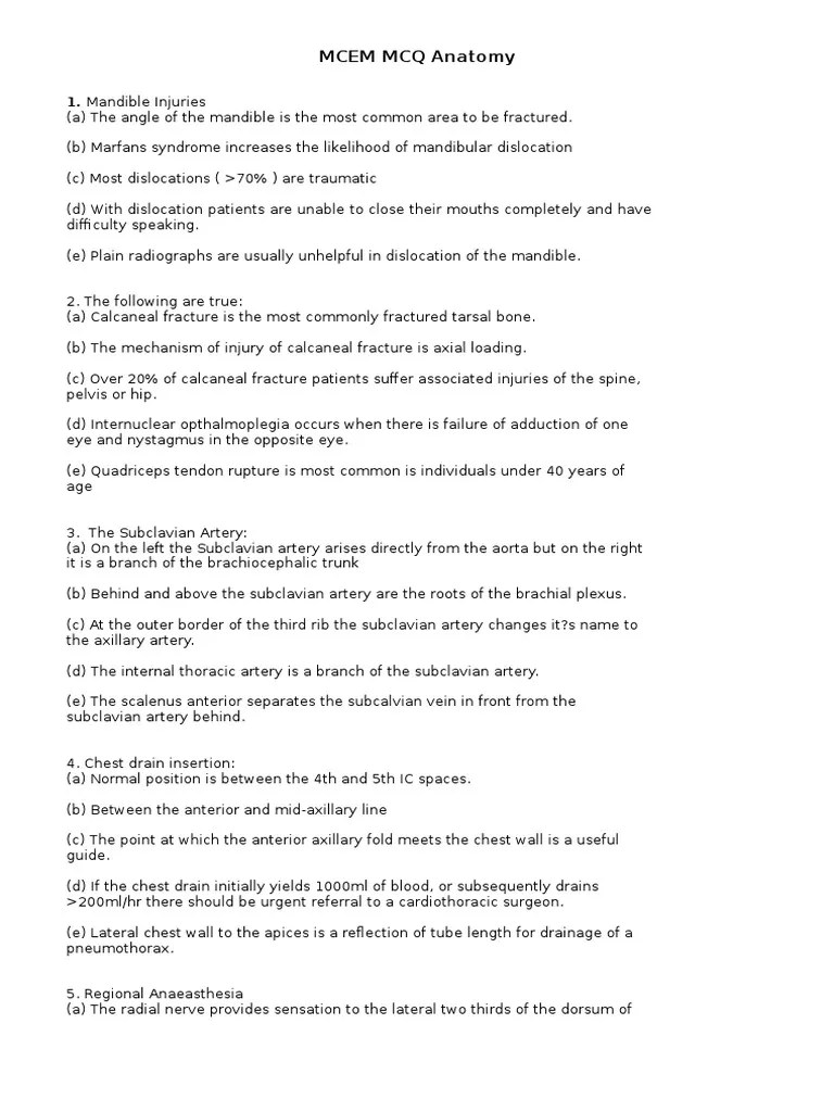 Mcem Anatomy Mcq Vertebral Column Spinal Cord Free