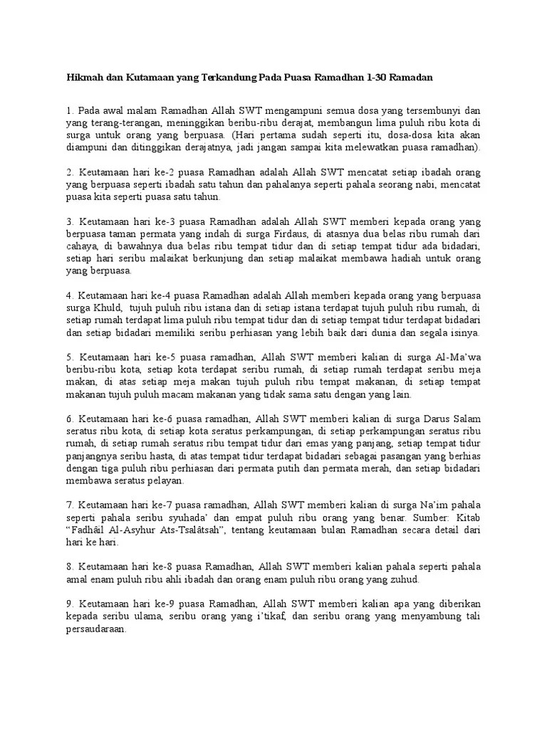Hikmah Dan Kutamaan Yang Terkandung Pada Puasa Ramadhan | PDF