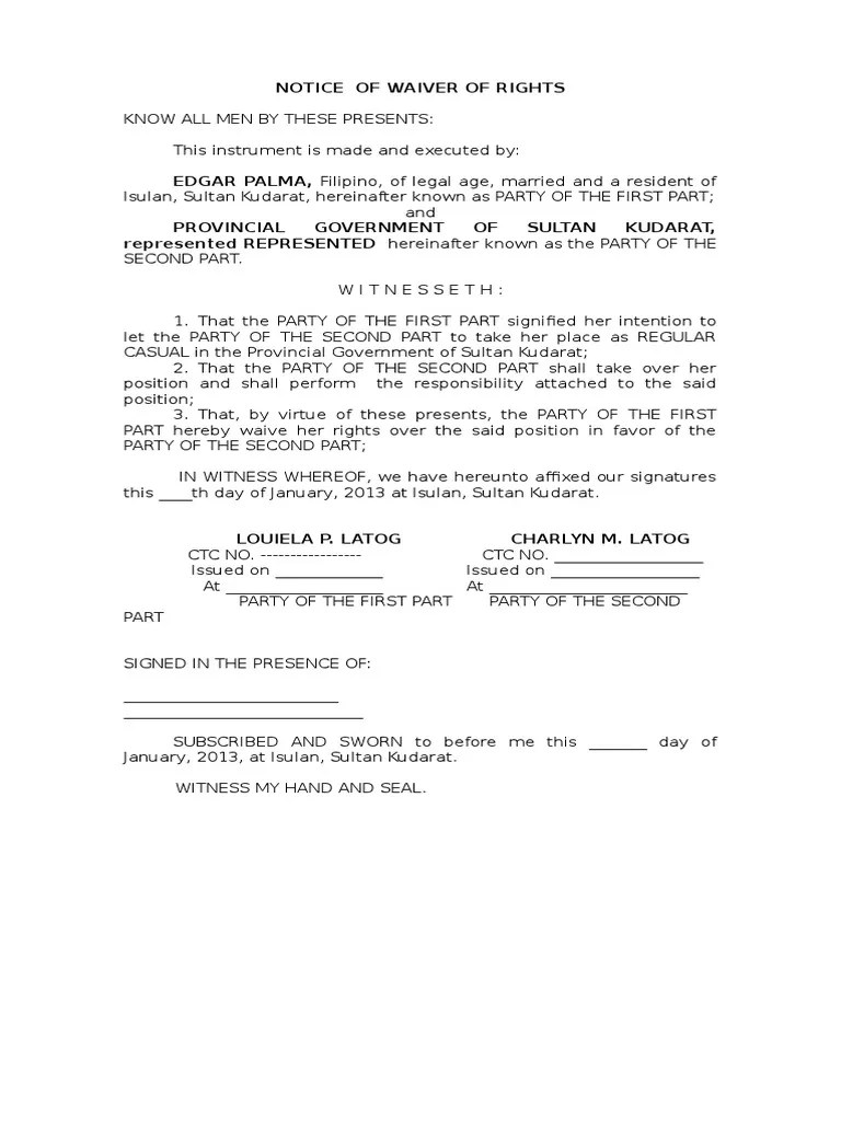 Waiver of Rights Social Institutions Society