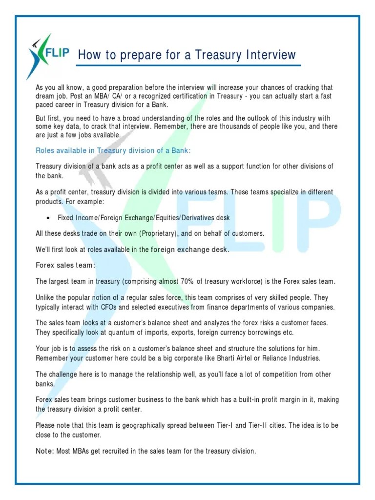 Treasury and Capital Markets Interview Preparation PDF Asset
