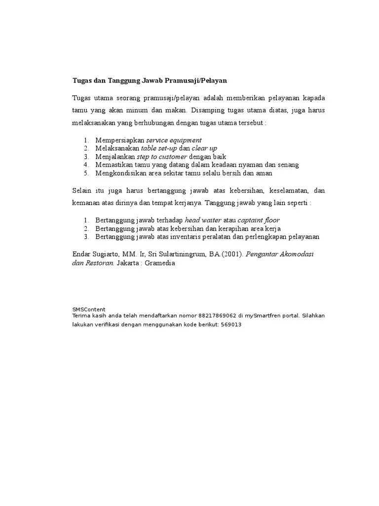 Tugas Dan Tanggung Jawab Cleaning Service Restoran Jawaban Bersama