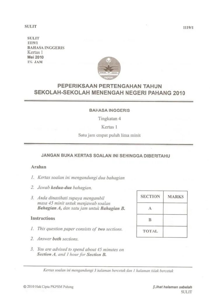 Soalan Bahasa Inggeris Tingkatan 4 2020