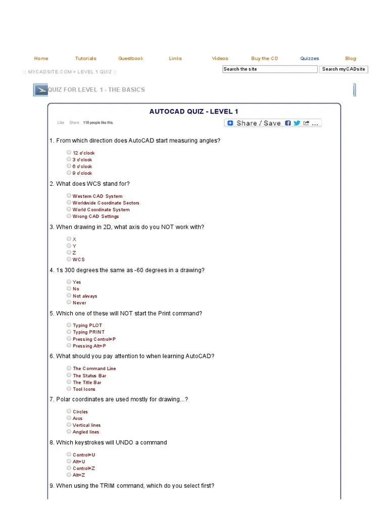 Free AutoCAD Quiz Level 1 PDF Auto Cad Line (Geometry)
