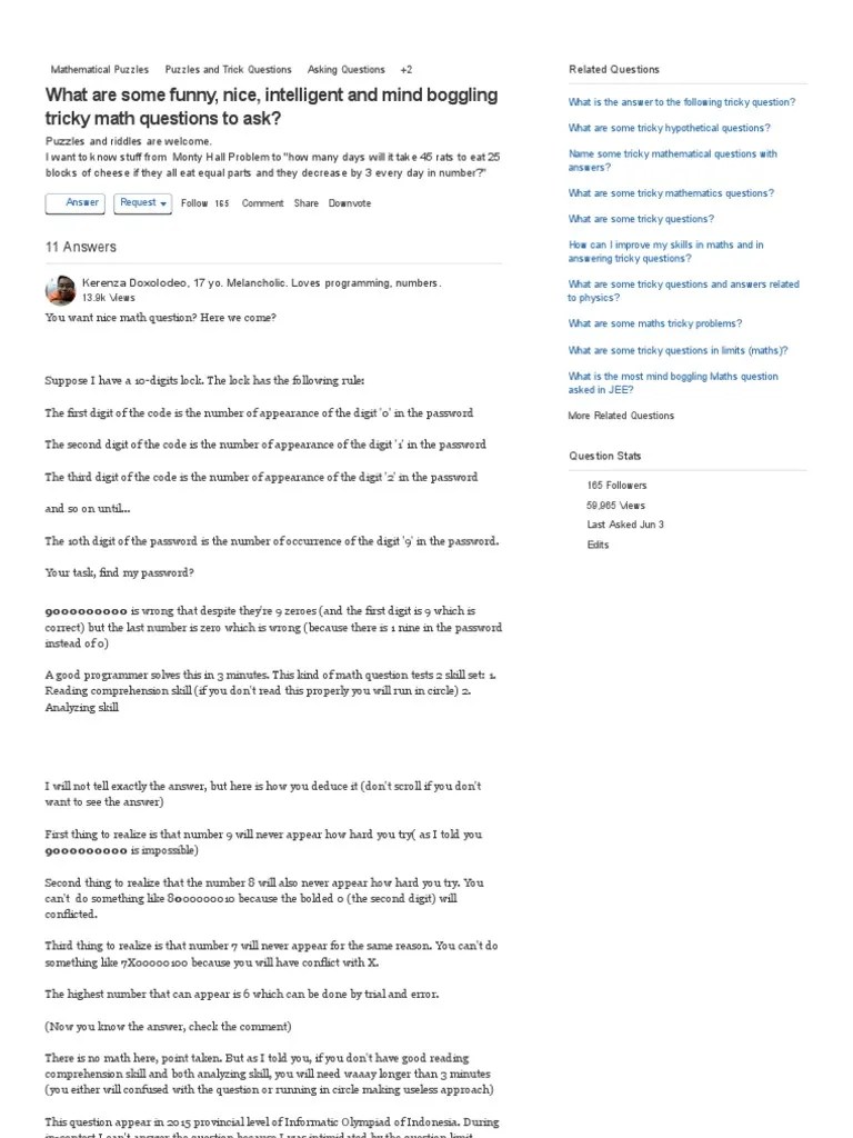 What Are Some Funny, Nice, Intelligent and Mind Boggling Tricky Math