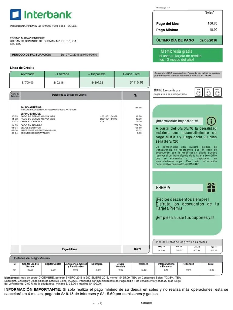 Estado de Cuenta Interbank 25 Abril 2016 PDF Crédito (finanzas